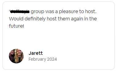 review of a guest that stayed at our Airbnb