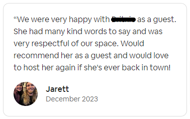 public review of a guest on Airbnb