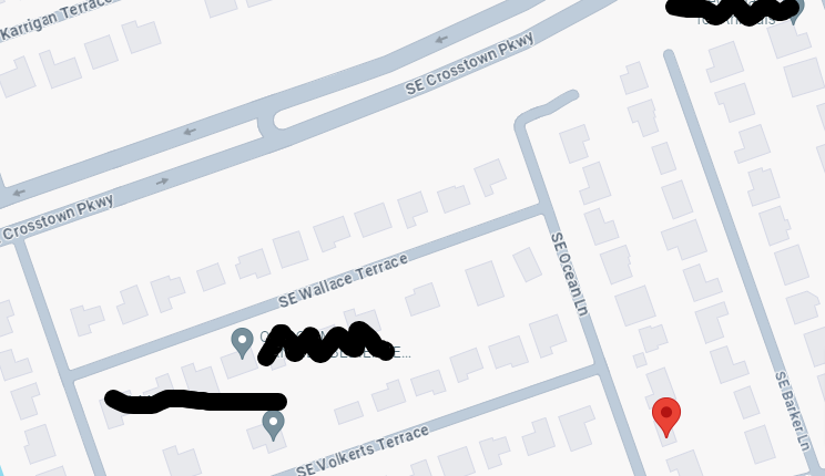 map screenshot showing an approximate location of our Airbnb listing next to a major highway